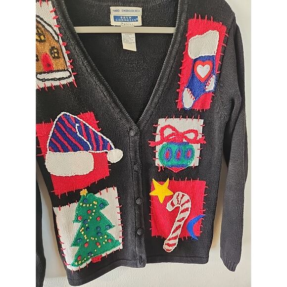 VTG Bryn Connelly Christmas Ugly Sweater Cardigan Size Petite Small - Picture 2 of 5
